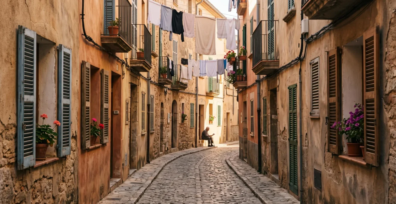 Ruelle médiévale du quartier Saint-Jacques à Perpignan baignée de lumière méditerranéenne matinale, sans touristes visibles, symbole d'une immersion loin des clichés