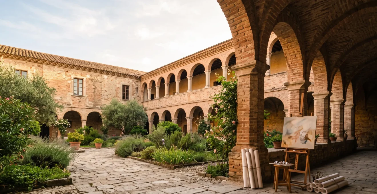 Cloître baroque en briques du Couvent des Minimes à Perpignan reconverti en lieu de création artistique contemporaine