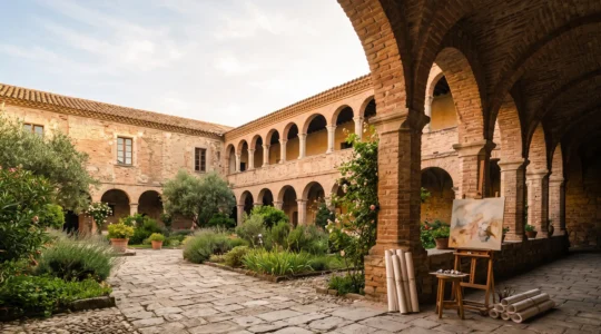 Cloître baroque en briques du Couvent des Minimes à Perpignan reconverti en lieu de création artistique contemporaine