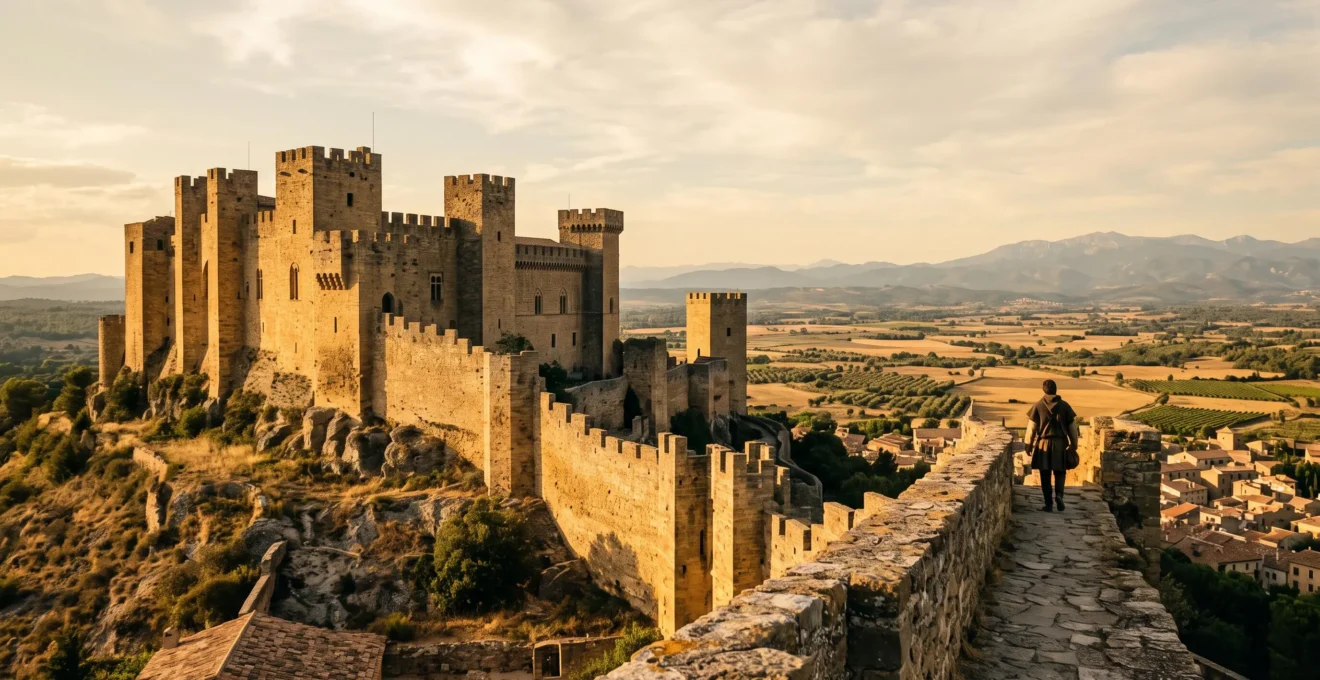 Vue majestueuse du Palais des Rois de Majorque dominant la plaine du Roussillon à Perpignan au coucher du soleil