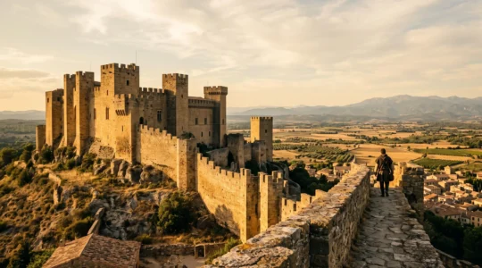 Vue majestueuse du Palais des Rois de Majorque dominant la plaine du Roussillon à Perpignan au coucher du soleil